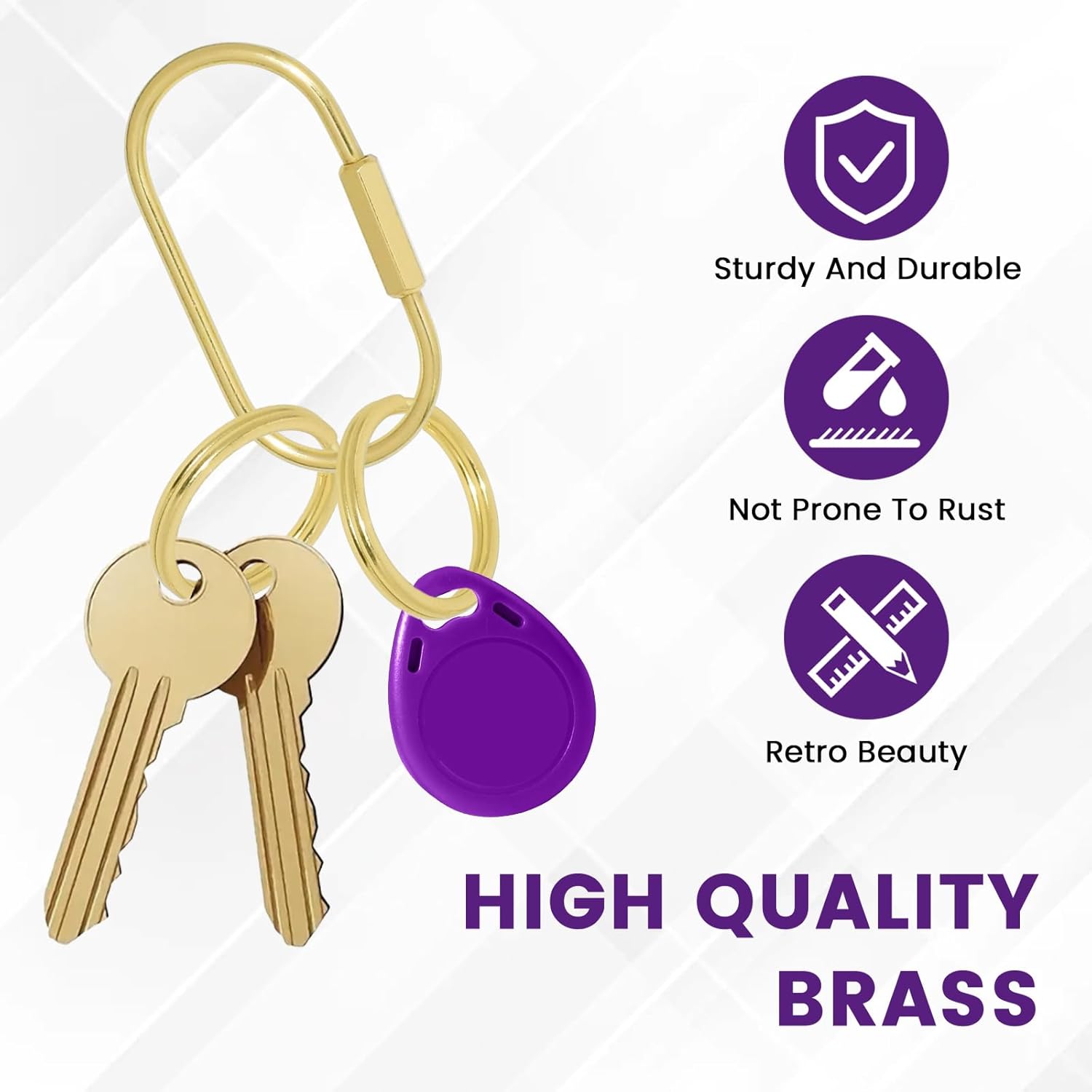 Brass Screw Lock Keychain Holder, 3 Sizes Key Ring Gold Carabiner Clip for Hanging Crafts and Various Keys V1258-DP02-A-2067