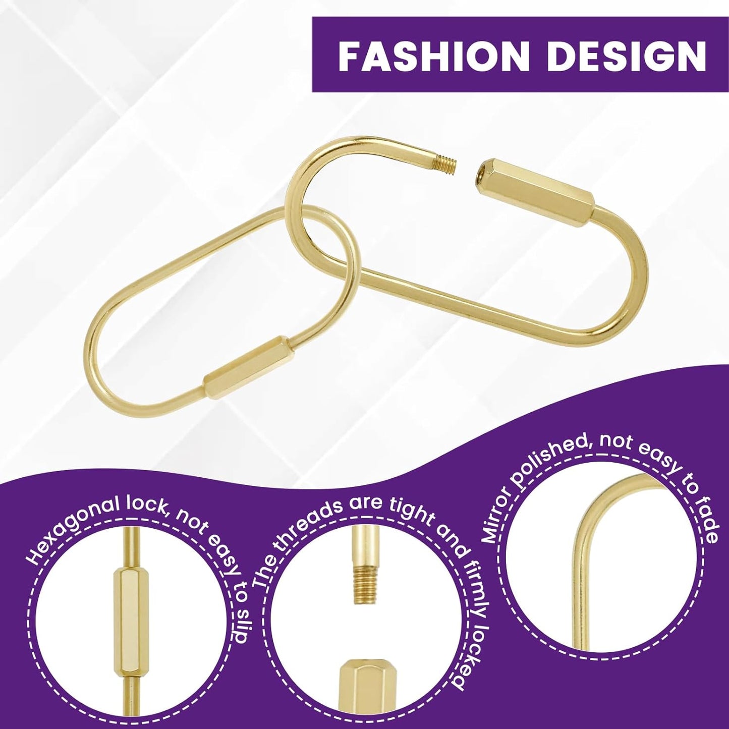 Brass Screw Lock Keychain Holder, 3 Sizes Key Ring Gold Carabiner Clip for Hanging Crafts and Various Keys V1258-DP02-A-2067