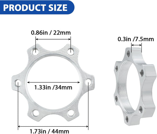 4 Pcs 44MM Bike Freewheel Threaded Hubs Disk Brake Adapter, 1.73-inch Aluminum Alloy 6-Bolt Disc Brake Rotor V1258-DP02-A-2070