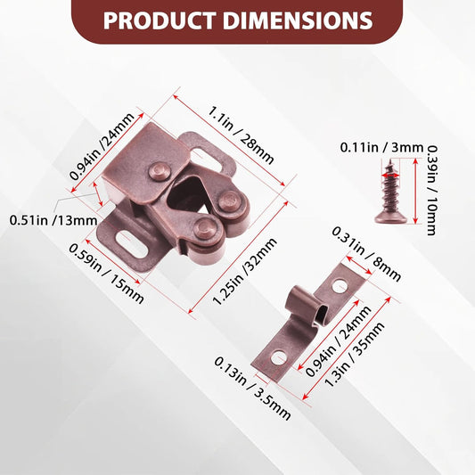 8 Pcs Cabinet Latch Double Roller Catch, Catch Hardware for Cupboard Closet Cabinet Door Latches and Catches, V1258-DP02-A-2072