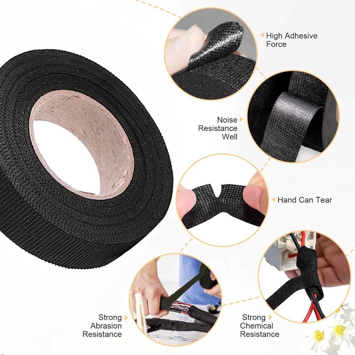 Wire Harness Tape for Electrical Automotive Engine Harness Wrap Protection Noise Damping Cables Fixed 0.59 V1258-DP02-A-2117