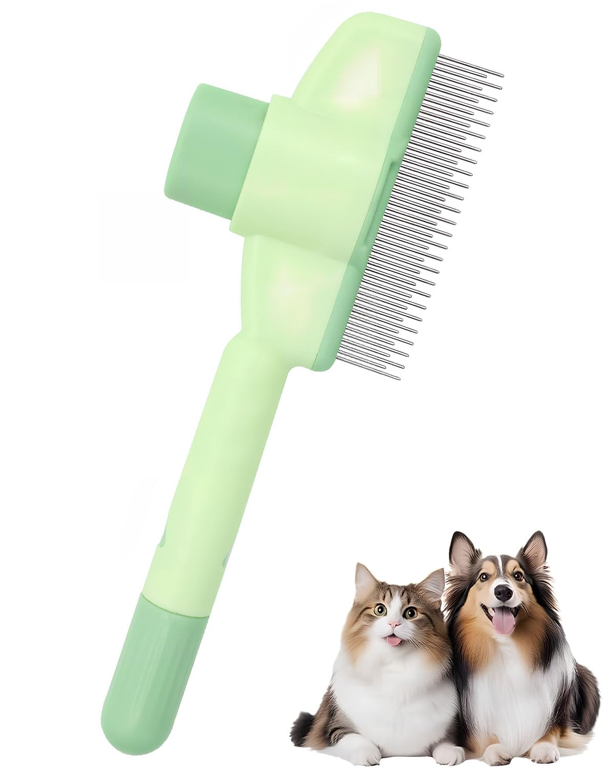 Pet Comb for Cats,Pet Hair Removal Comb Flea Comb with Release Button (Green) V1258-DP02-A-2119