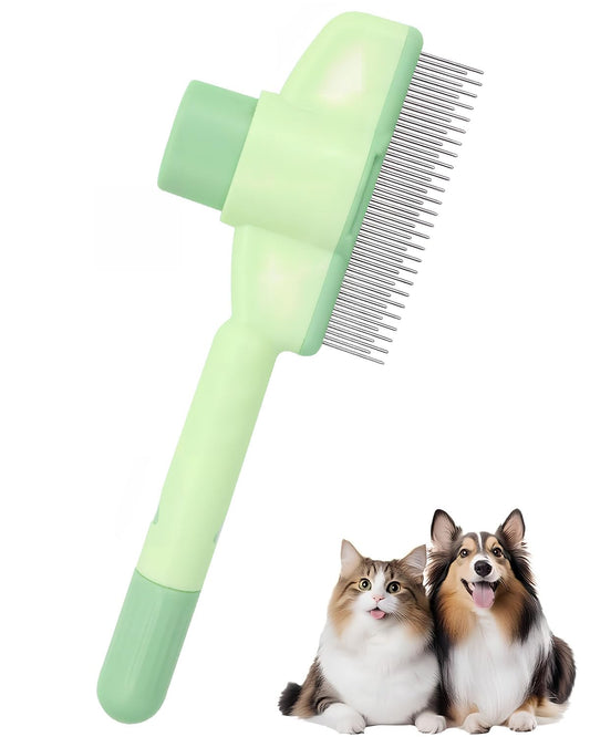 Pet Comb for Cats,Pet Hair Removal Comb Flea Comb with Release Button (Green) V1258-DP02-A-2119