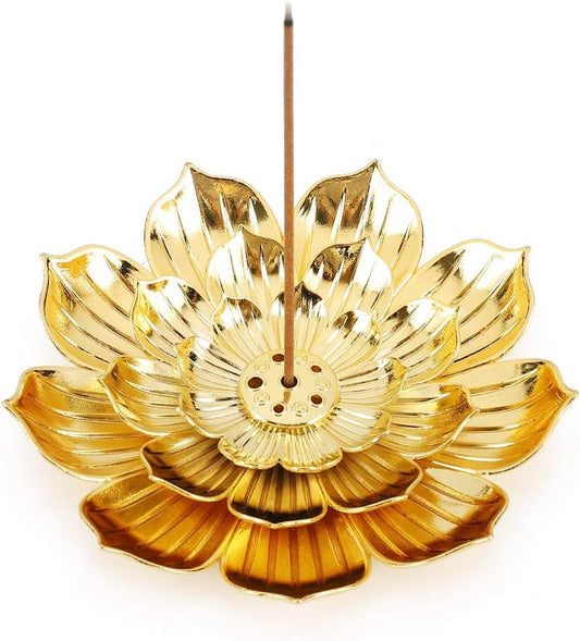 Zinc Alloy Incense Holder, Lotus Stick Incense Burner, Incense Holder for Stick/Coil/Cone Incense with Ash V1258-DP02-A-212