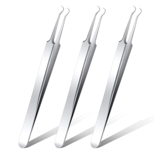 3 Pcs Blackhead Tweezer Stainless Steel Pimple Tweezers Extractor Tool for Remove Zit Whitehead Pimple Bend V1258-DP02-A-2127