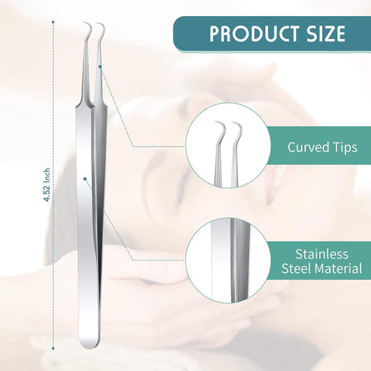 3 Pcs Blackhead Tweezer Stainless Steel Pimple Tweezers Extractor Tool for Remove Zit Whitehead Pimple Bend V1258-DP02-A-2127