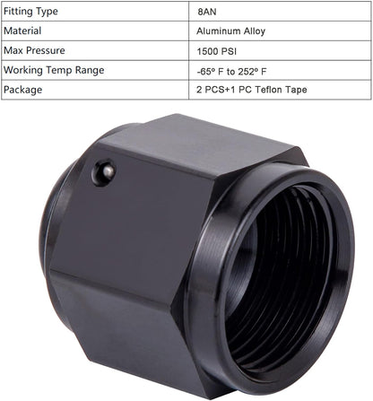 8AN Female Flare Cap Block off Fitting Plug Nut Adapter Aluminum Black 2PCS (8AN 2Pack) V1258-DP02-A-2133