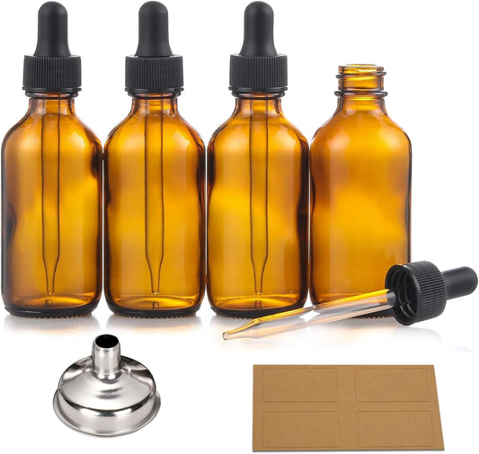 4 Pack, 2 oz Bottles with Dropper & 1 Funnel & 4 Labels - Essential Oils Bottles for Health, Personal Care & V1258-DP02-A-2134