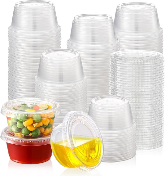 60 Sets - 2 oz Jello Shot Cups, Portion Cups With Lids, Small Plastic Containers with Lids, Airtight and V1258-DP02-A-2139