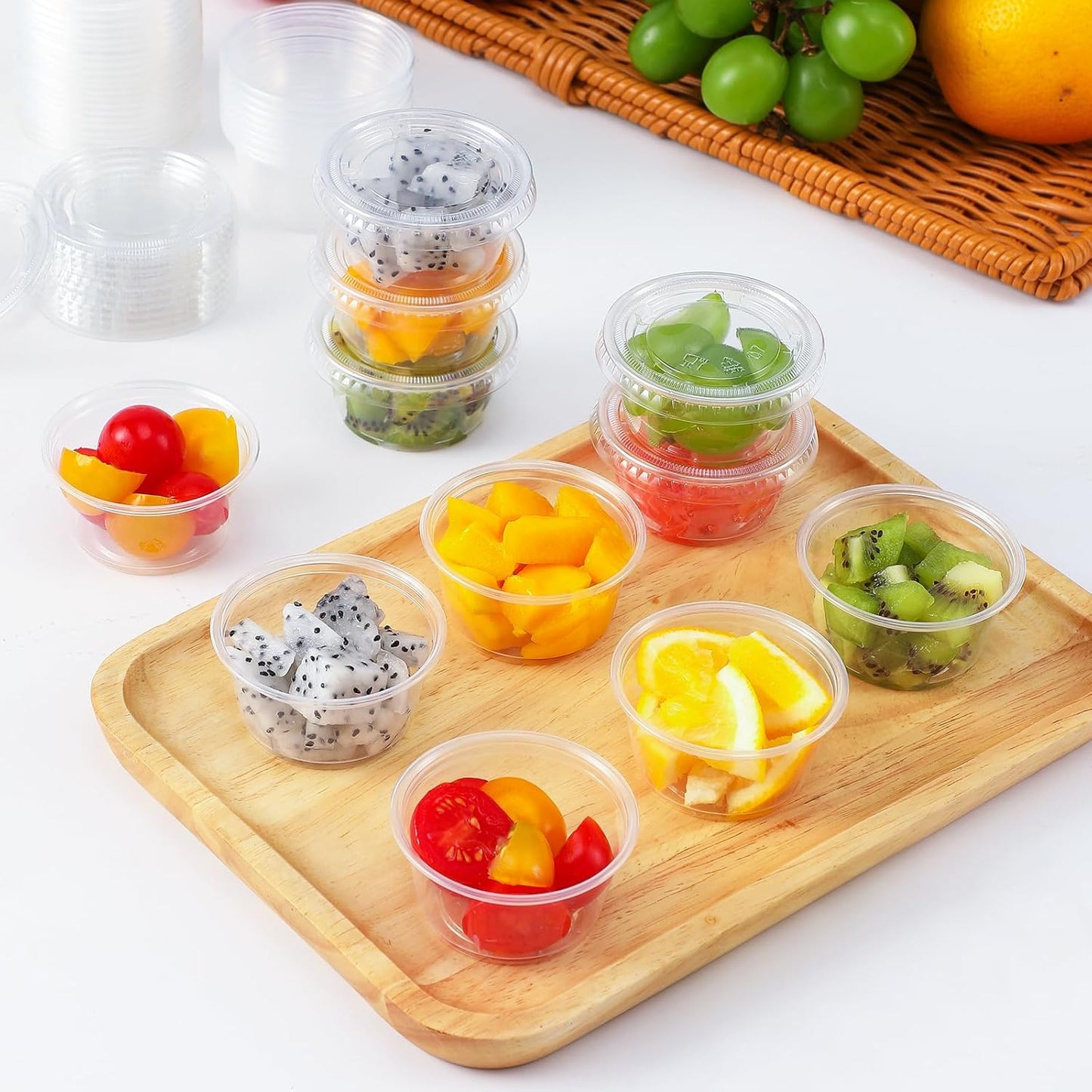 60 Sets - 2 oz Jello Shot Cups, Portion Cups With Lids, Small Plastic Containers with Lids, Airtight and V1258-DP02-A-2139