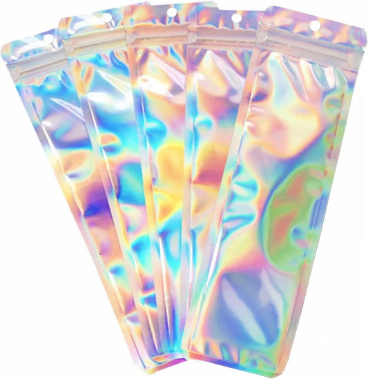 100pcs Holographic Packaging Bags Resealable Smell Proof Bags Pen Packaging for Bead Pens Small Business V1258-DP02-A-2143
