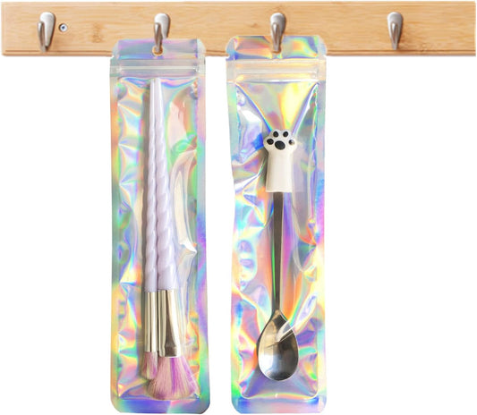 100pcs Holographic Packaging Bags Resealable Smell Proof Bags Pen Packaging for Bead Pens Small Business V1258-DP02-A-2143