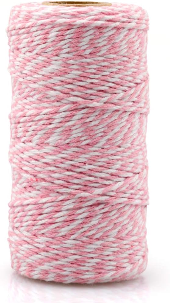 Pink and White Twine String, 328 Feet Christmas Bakers Twine String, 2MM Heavy Duty Packing String for DIY V1258-DP02-A-2154