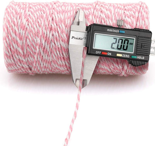 Pink and White Twine String, 328 Feet Christmas Bakers Twine String, 2MM Heavy Duty Packing String for DIY V1258-DP02-A-2154