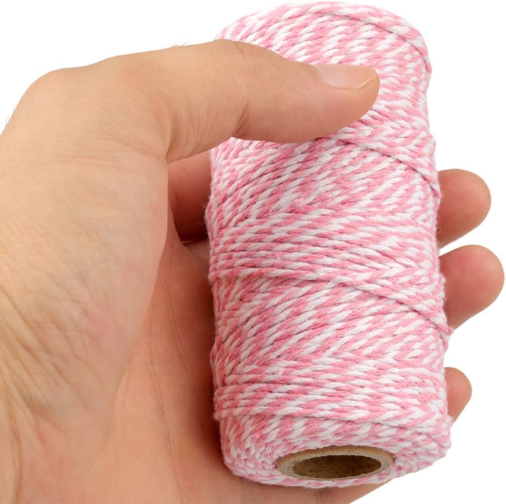 Pink and White Twine String, 328 Feet Christmas Bakers Twine String, 2MM Heavy Duty Packing String for DIY V1258-DP02-A-2154
