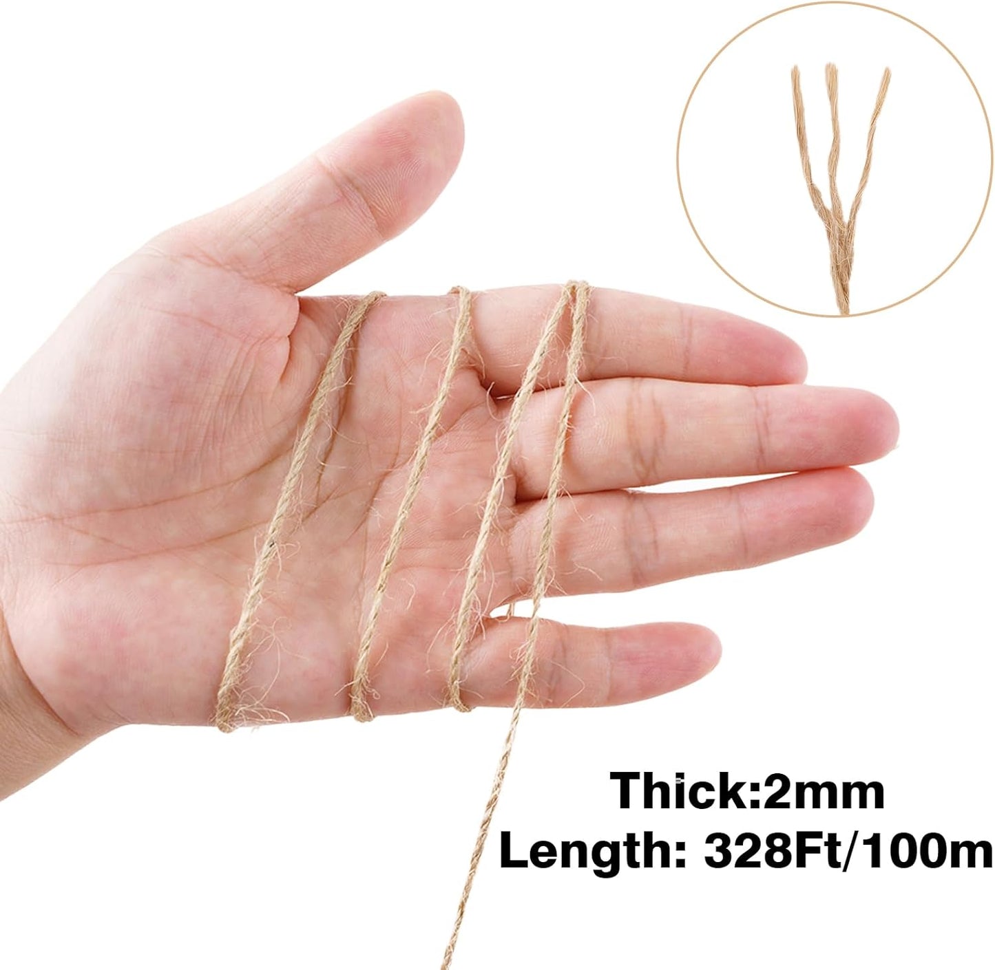 2MM Jute Twine - 328Ft Natural Brown Jute String, 3-Ply Thin String for Gardening, Craft Twine for DIY V1258-DP02-A-2156