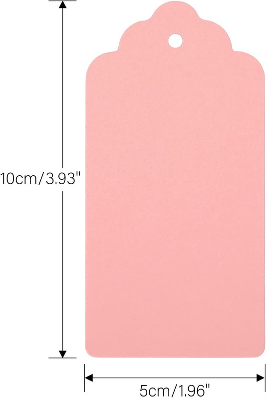 100pcs Blank Paper Gift Tags with String, 4'x 2' Pink Rectangle Craft Hang Labels, Gift Wrap Tags for V1258-DP02-A-2158