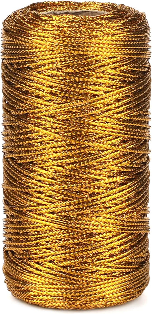 328 Feet Gold String Twine - 1.5mm Metallic Thread Gift Wrapping - 16Ply Inelastic Macrame Glitter Gold Cord V1258-DP02-A-2160