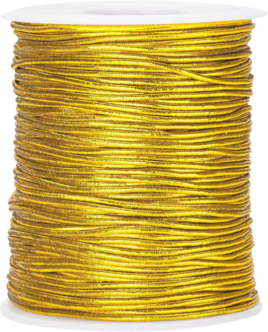 110 Yards Gold Elastic Cord - 1MM Metallic Tinsel String, Jewelry Braided Thread Stretch Gift Wrapping Cords V1258-DP02-A-2162