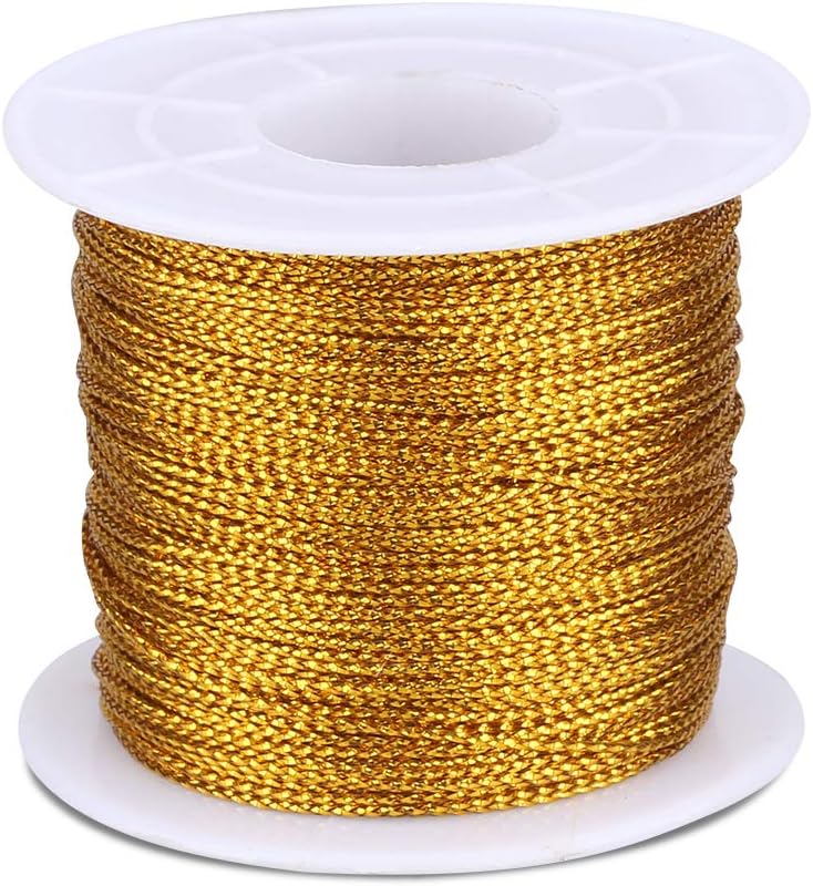 110Yards Gold Metallic String - 1MM No Stretch Decorative Braided Thread Cords for Gift Wrapping, DIY Crafts, V1258-DP02-A-2164