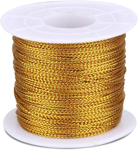 110Yards Gold Metallic String - 1MM No Stretch Decorative Braided Thread Cords for Gift Wrapping, DIY Crafts, V1258-DP02-A-2164