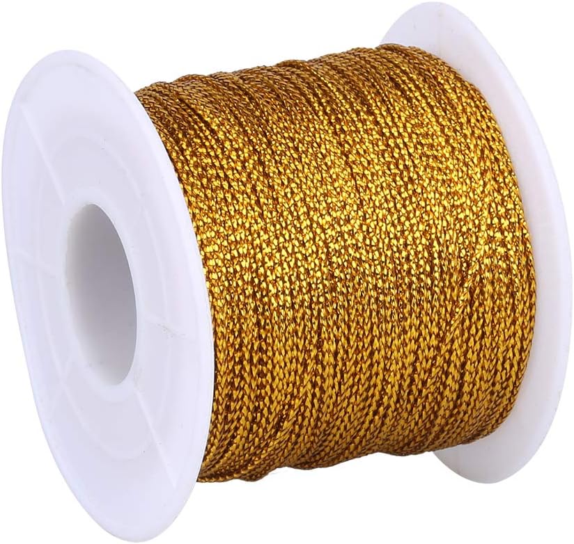 110Yards Gold Metallic String - 1MM No Stretch Decorative Braided Thread Cords for Gift Wrapping, DIY Crafts, V1258-DP02-A-2164
