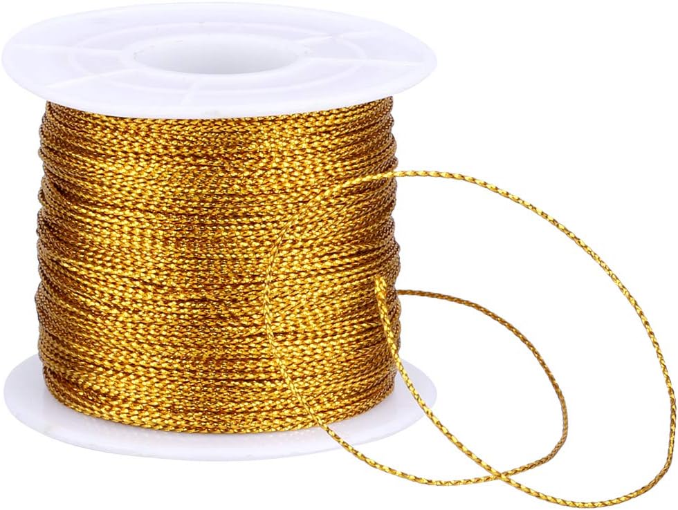 110Yards Gold Metallic String - 1MM No Stretch Decorative Braided Thread Cords for Gift Wrapping, DIY Crafts, V1258-DP02-A-2164