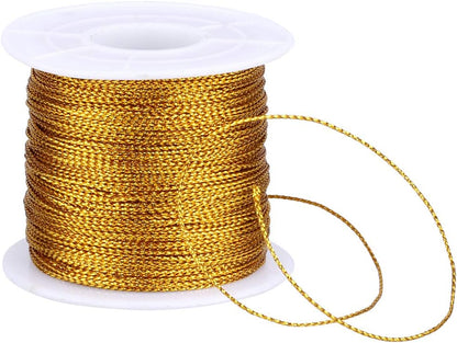 110Yards Gold Metallic String - 1MM No Stretch Decorative Braided Thread Cords for Gift Wrapping, DIY Crafts, V1258-DP02-A-2164