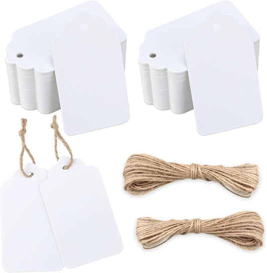 100Pcs Blank Tags with String - Gift Hanging White Kraft Paper Labels, 2.8x1.6Inch Writable Name Tags for V1258-DP02-A-2169