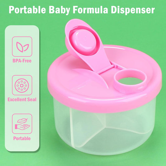 Baby Formula Dispenser On The Go, Non-Spill Rotating Three-Compartment Formula Container to Go, Milk Powder V1258-DP02-A-217