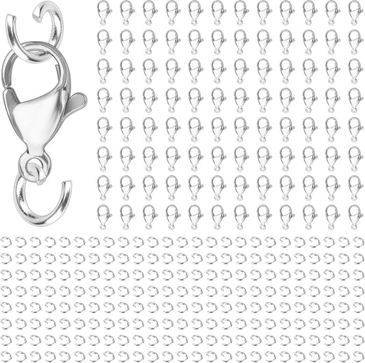 300pcs Stainless Steel Lobster Claw Clasps for Necklace/Bracelet Jewelry Making, 12mmx6mm Jewelry Clasps and V1258-DP02-A-2178