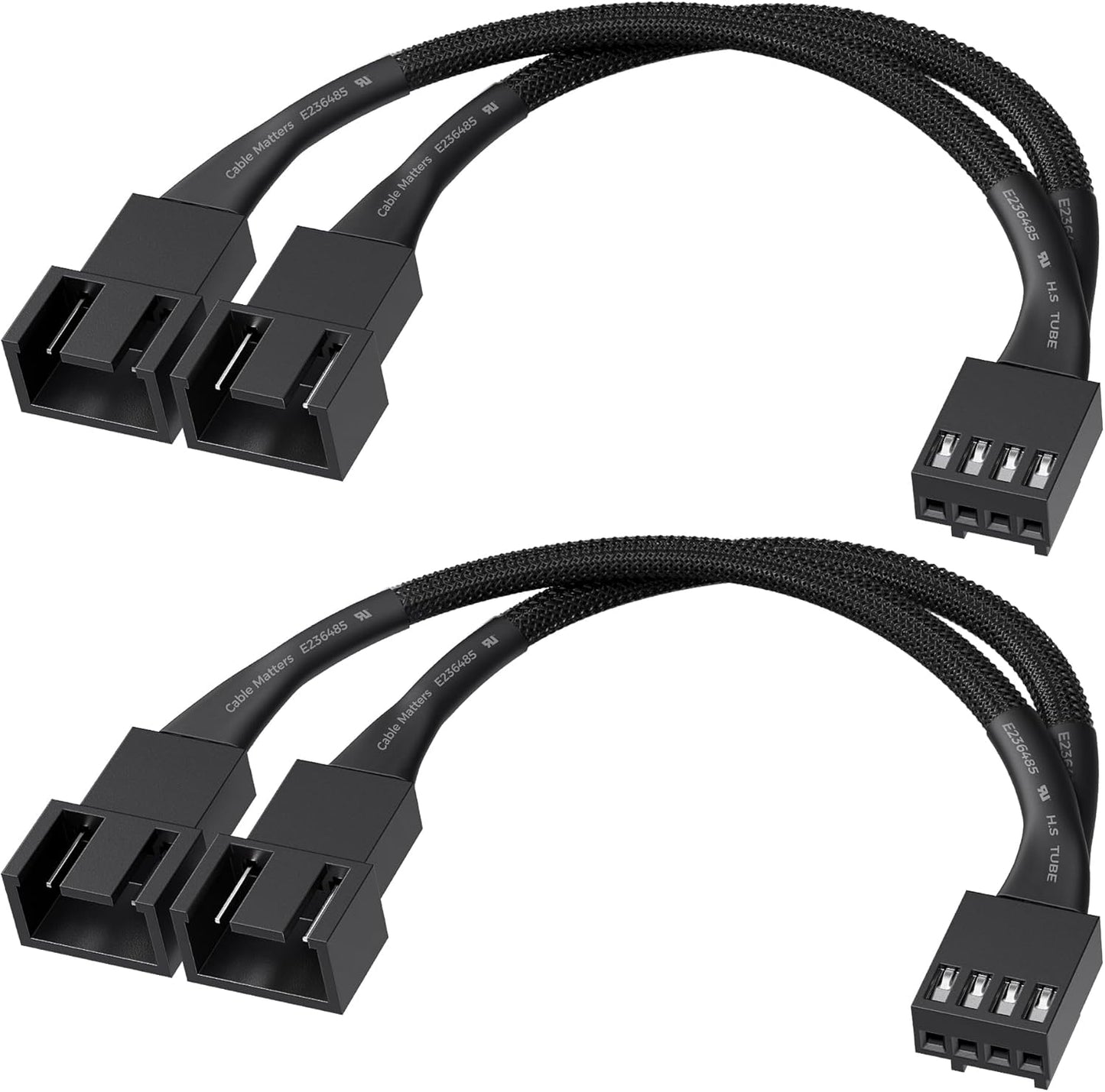 2-Pack 2 Way 4 Pin PWM Fan Splitter Cable - 4 Inches, PC Fan Splitter 1 to 2 Converter, PC PWM Extension Cable V1258-DP02-A-2180