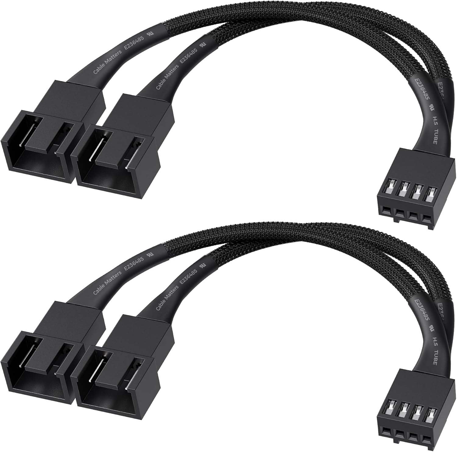 2-Pack 2 Way 4 Pin PWM Fan Splitter Cable - 4 Inches, PC Fan Splitter 1 to 2 Converter, PC PWM Extension Cable V1258-DP02-A-2180