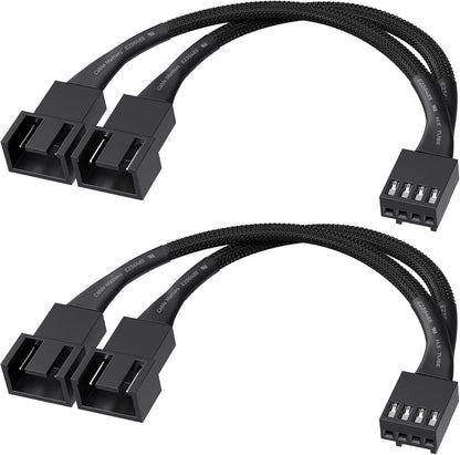 2-Pack 2 Way 4 Pin PWM Fan Splitter Cable - 4 Inches, PC Fan Splitter 1 to 2 Converter, PC PWM Extension Cable V1258-DP02-A-2180