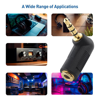 2-Pack TRRS Right Angle 3.5mm Adapter in Black (3.5mm Right Angle Adapter, 90 Degree Audio Converter) V1258-DP02-A-2183