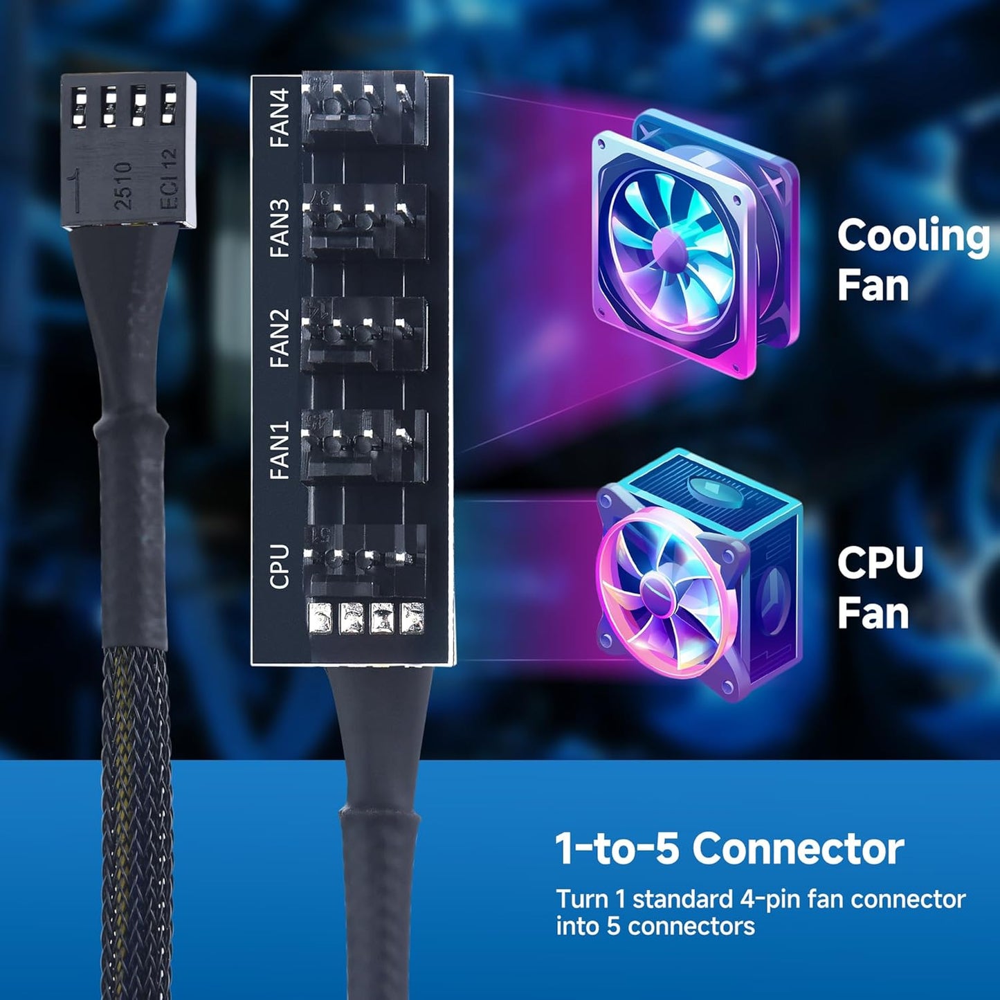 PC Case PWM Fan Hub, PC Fan Hub, 1-to-5 Way PWM Splitter with 16-Inch Cable V1258-DP02-A-2184