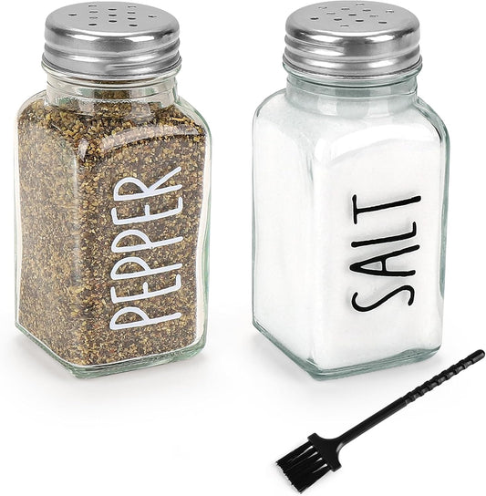 Salt and Pepper Shakers Set, 3oz Glass Salt Pepper Shaker Containers with Stainless Steel Lids for Rustic, V1258-DP02-A-219