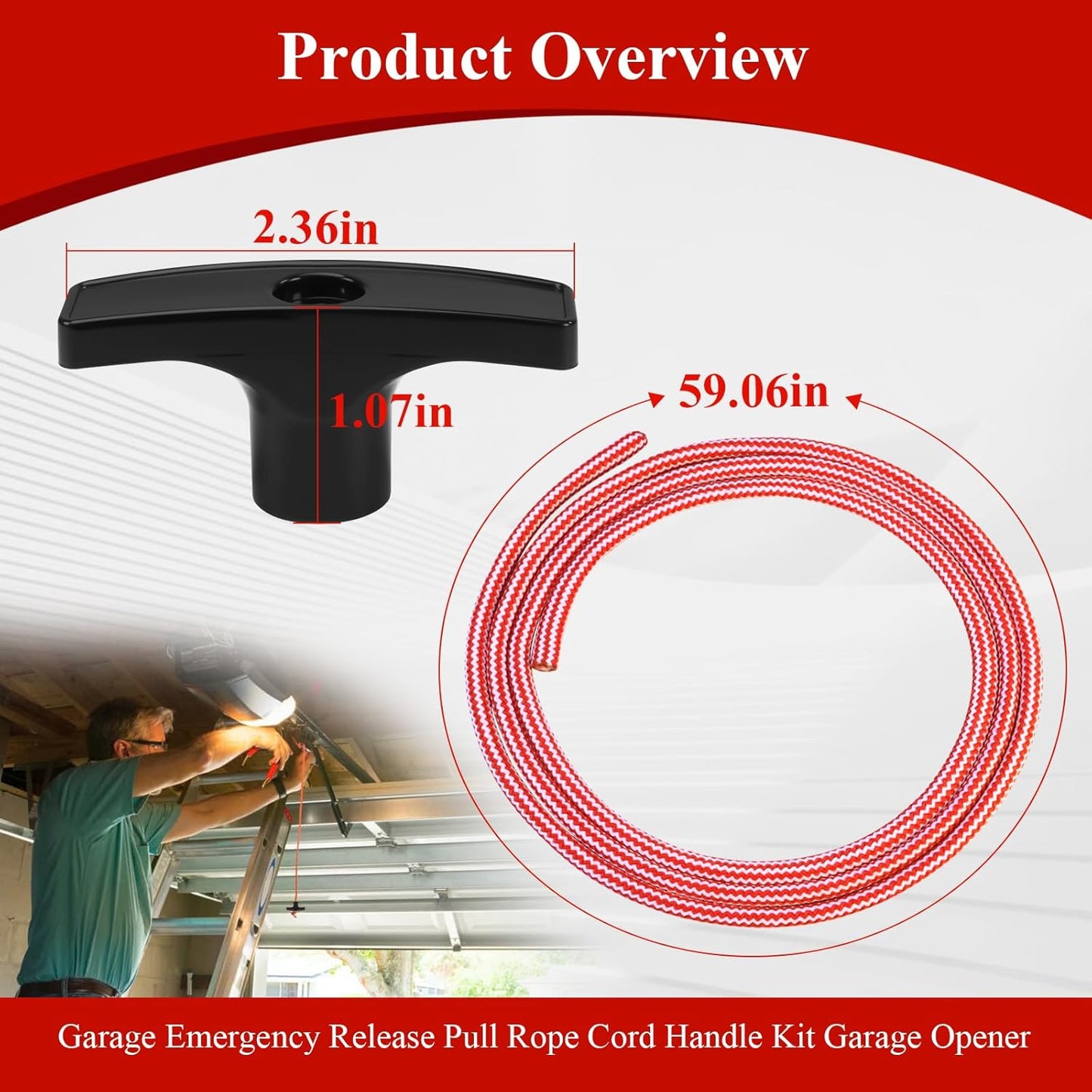 2 Pcs 41A2828 / 041A2828 Rope Handle Kit, Garage Emergency Release Pull Rope Cord Handle Kit, Fit for V1258-DP02-A-2197