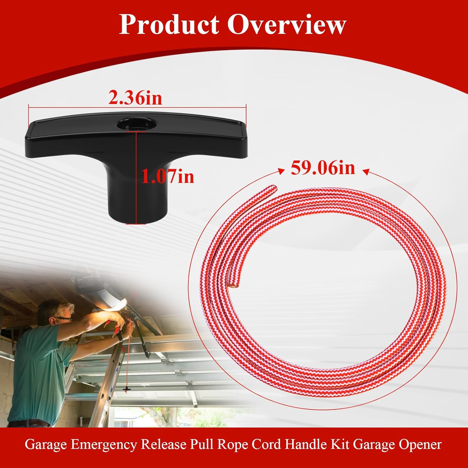 2 Pcs 41A2828 / 041A2828 Rope Handle Kit, Garage Emergency Release Pull Rope Cord Handle Kit, Fit for V1258-DP02-A-2197