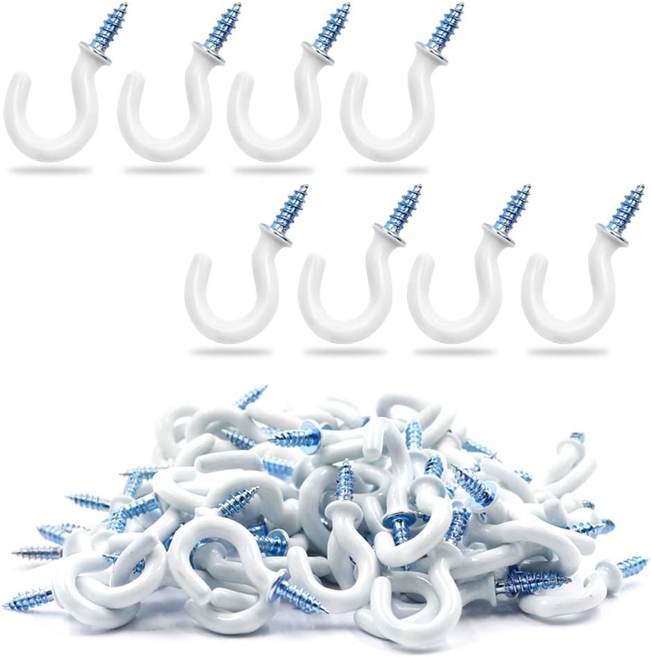 50Pcs 1/2-Inch Cup Hooks Ceiling Hooks, Plastic-Covered Metal Screw-in Hooks, White V1258-DP02-A-2218
