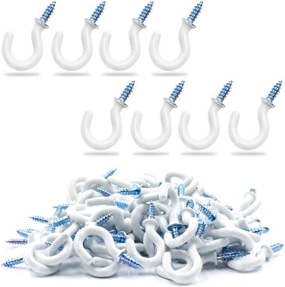 50Pcs 1/2-Inch Cup Hooks Ceiling Hooks, Plastic-Covered Metal Screw-in Hooks, White V1258-DP02-A-2218