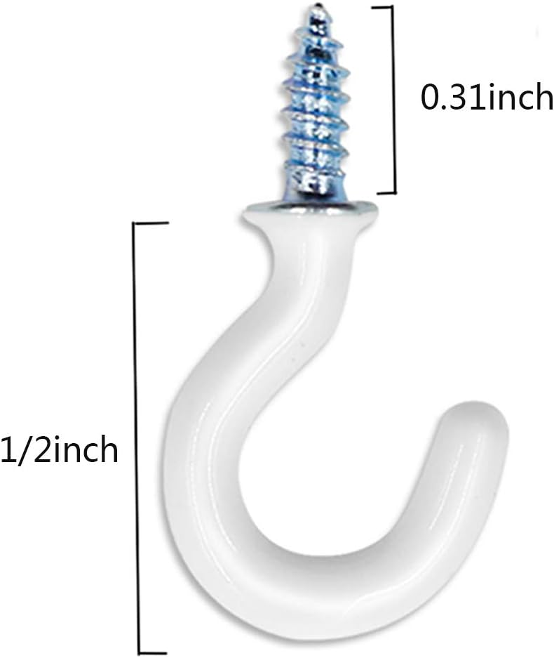 50Pcs 1/2-Inch Cup Hooks Ceiling Hooks, Plastic-Covered Metal Screw-in Hooks, White V1258-DP02-A-2218