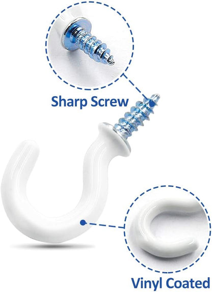 50Pcs 1/2-Inch Cup Hooks Ceiling Hooks, Plastic-Covered Metal Screw-in Hooks, White V1258-DP02-A-2218