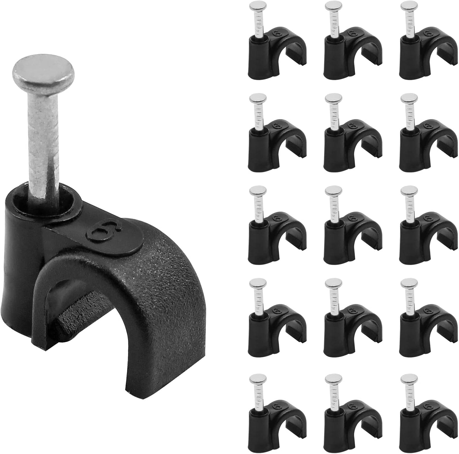 100pcs 1/4" / 6mm Half Clamp J-Hook with Nail, Nail in Cable Clips Ethernet Cable Nails Tacks Clips, Black V1258-DP02-A-2219