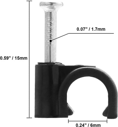100pcs 1/4" / 6mm Half Clamp J-Hook with Nail, Nail in Cable Clips Ethernet Cable Nails Tacks Clips, Black V1258-DP02-A-2219