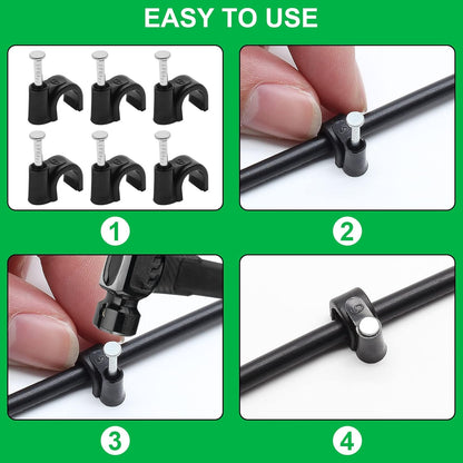 100pcs 1/4" / 6mm Half Clamp J-Hook with Nail, Nail in Cable Clips Ethernet Cable Nails Tacks Clips, Black V1258-DP02-A-2219