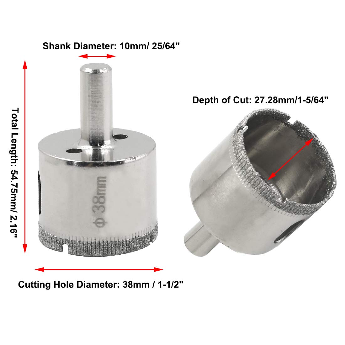 1-1/2 Inch / 38mm Diamond Drill Bits, Diamond Hole Saw Hollow Core Drill Bits for Glass Ceramic Porcelain V1258-DP02-A-2221