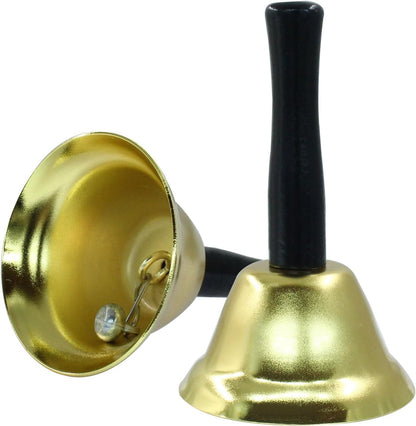 2 Pack Loud Hand Bells, Gold Ringing Bells with Handle Call Bells Dinner Bells for Classroom, Food Line, V1258-DP02-A-2223