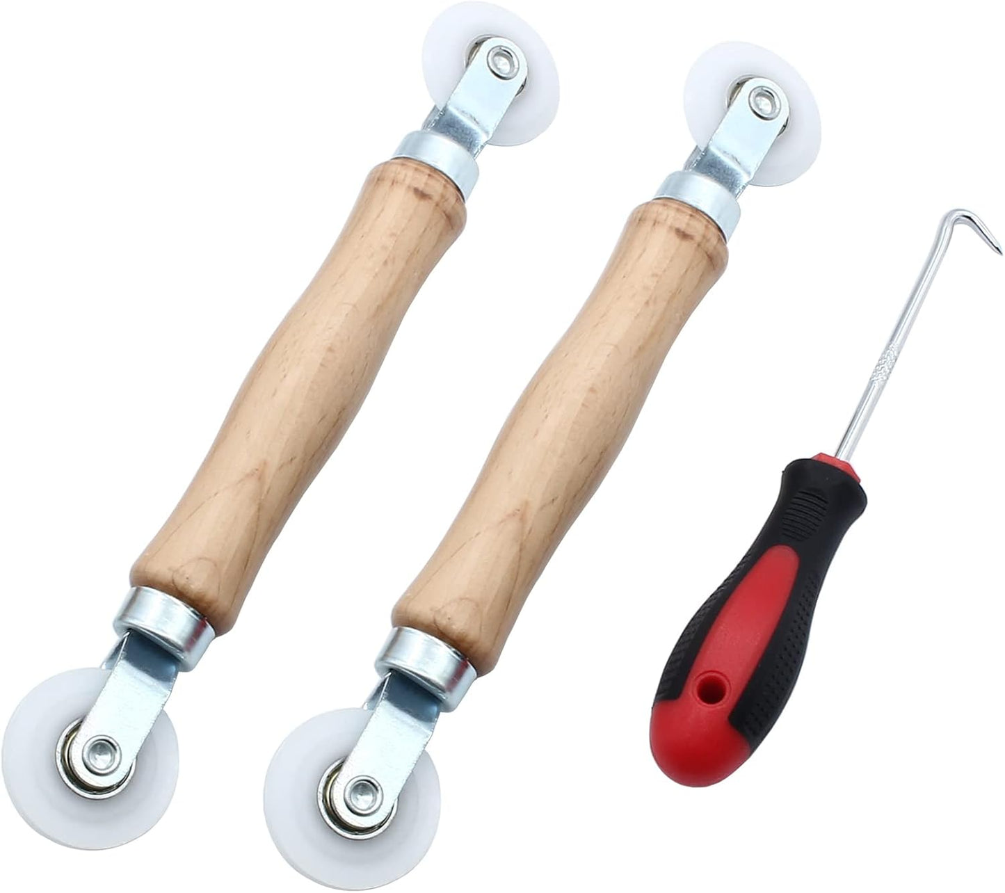 3 Pcs Window Door Screen Repair Kit, Screen Spline Roller Tool with Wooden Handle & Nylon Bearing Wheels and V1258-DP02-A-2225