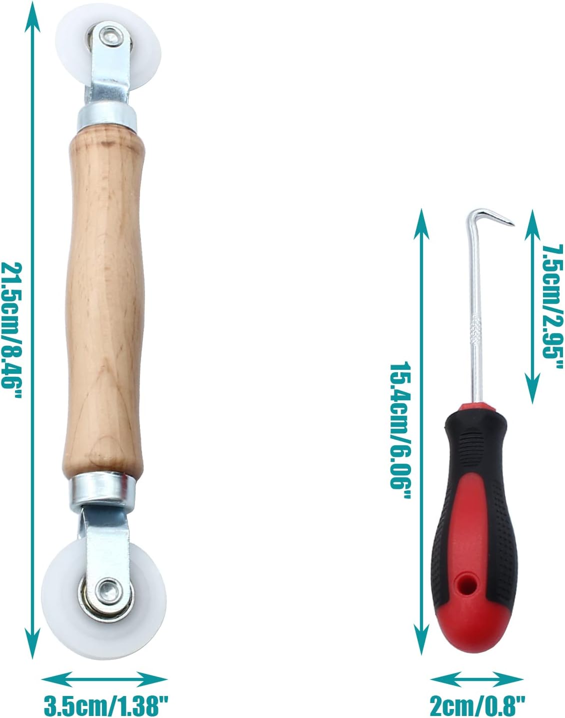 3 Pcs Window Door Screen Repair Kit, Screen Spline Roller Tool with Wooden Handle & Nylon Bearing Wheels and V1258-DP02-A-2225